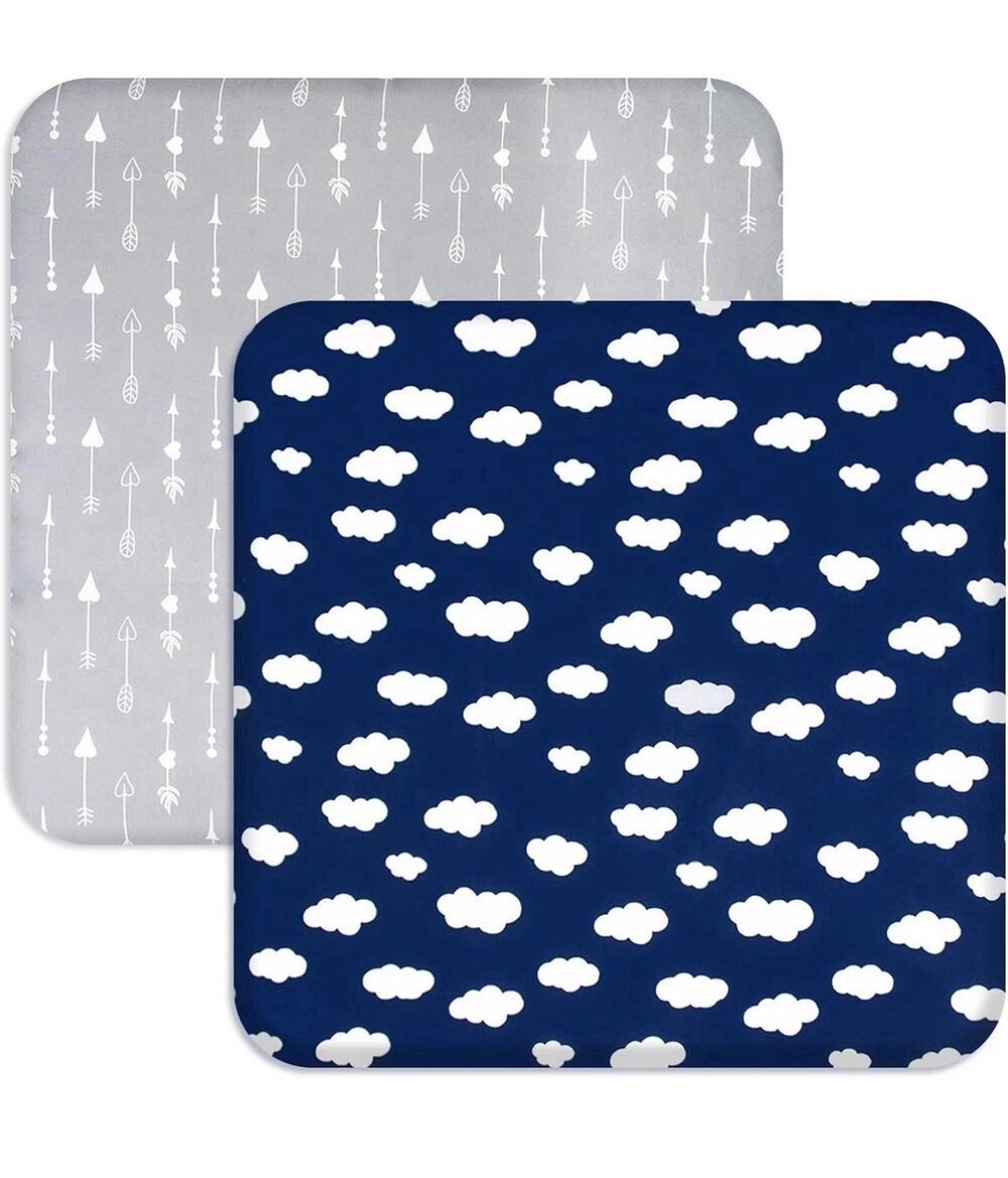 Square Playard Fitted Sheets for Portable Play & Pack Set Of 2 36x36 Navy Gray